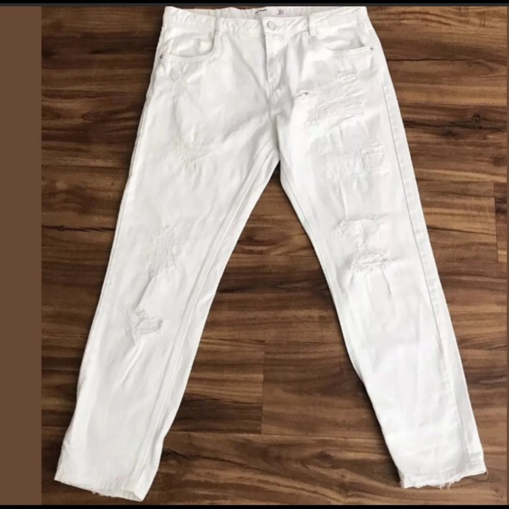 Zara white distressed jeans
